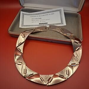 Vintage 18K Gold PL Triangle Link Necklace FRANCE Choker + Orig Box Certificate